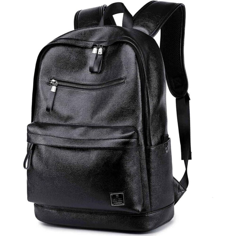 ✨Men Black Leather Laptop Backpack School College Bookbag Casual Travel Daypack